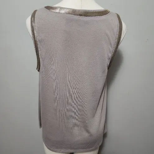 BKE Boutique taupe mixed media chiffon sequin tank size medium