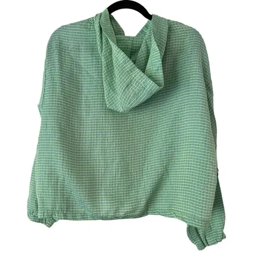 Girl Rebel Green Plaid Cropped Vintage Lightweight Hooded Jacket Size Medium