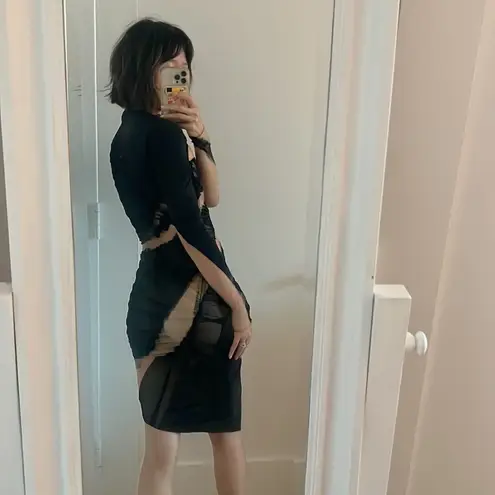 Mugler Swirl Patchwork Illusion Panel Asymmetric Long Sleeve Body