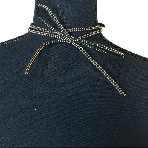 Classic Double Strap Ribbon Black and Gold Color Stud Y2K Choker Necklace S/M
