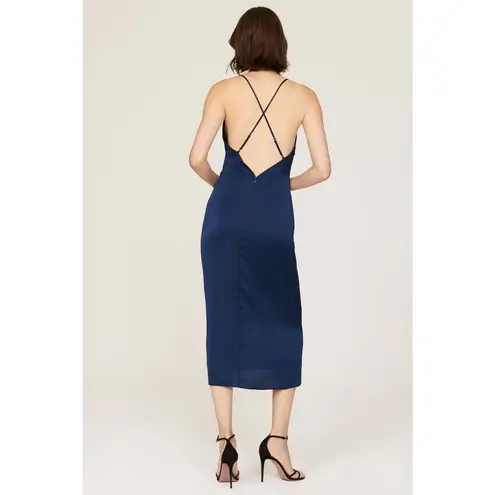 Milly Dark Blue Satin Asymmetrical Electra Adjustable Straps Slip Dress Size 0
