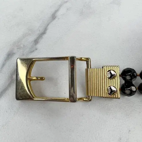 Black Beaded Belt Gold Tone Buckle Statement Small (S) ✨