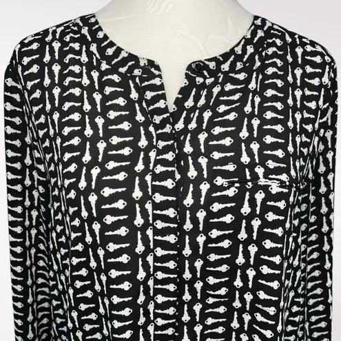NYDJ Popover Blouse 3/4 Sleeve Key Print Size Small