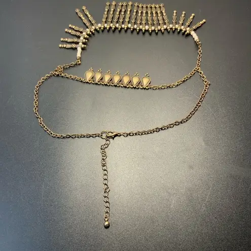 Layered Fringe Bib Necklace Statement Brushed Bronze Finish 18” BoHo Egyptian Gold