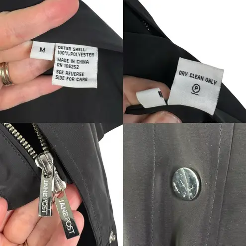 JANE POST NYC Double Layered Trench Raincoat Waterproof Black Medium M Chic Rain