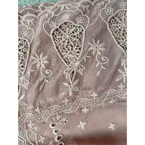 Johnny Was Plus V-Neck Embroidered Tab Sleeve Midi Dress Dusty Rose Size 2X