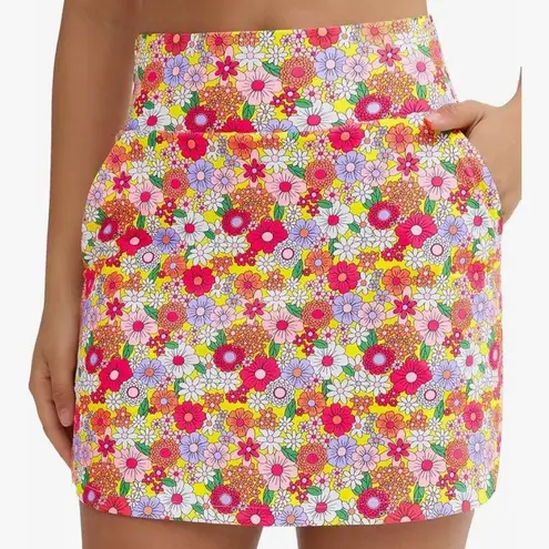 Floral Tennis High Waist Lightweight Athletic Casual Skort (skirt with pockets) Pink Size M