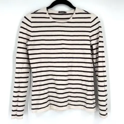 J. McLaughlin XS Striped Sweater Cotton Modal Soft White Chocolate Brown LS
