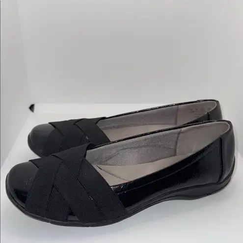 LifeStride Daisie Black Patent Slip On Dressy Loafer Shoes Women’s 6.5 Vegan