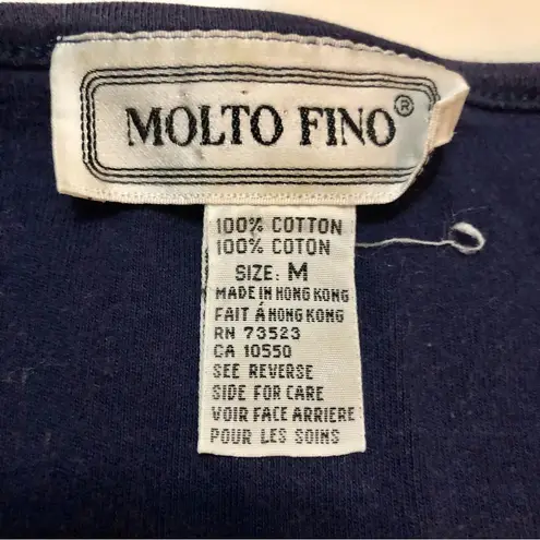 Vintage 80s Molto Fino Nautical 3/4 Sleeve Sweatshirt Top Sailor Navy Blue sz M Size M