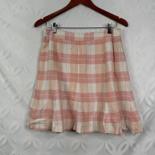 Brooks Brothers Pink Plaid Tartan Country Club Linen Skirt Womens 10