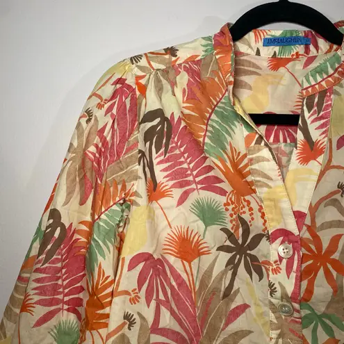 J. McLaughlin Colorful Tropical Print Long Sleeve Tunic Blouse Cotton size Medium - Image 3