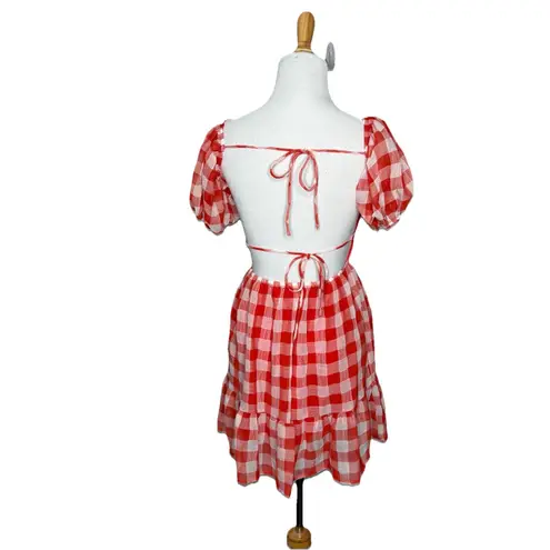 Mable Red Ginger Gingham Mini Dress Sz Small Country All