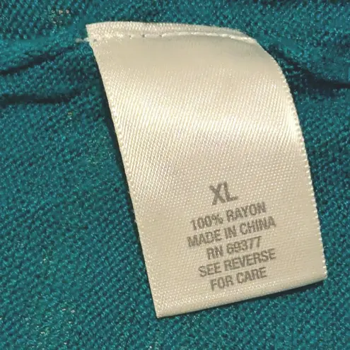 Dressbarn Womens XL Teal Tie Front Ruffle Sleeve Open Cardigan Green