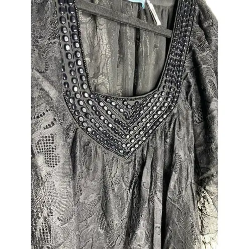 Guess by Marciano  Blouse Size S Women's Jeweled Handkerchief Lace Overlay Black