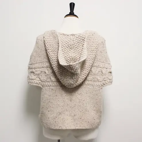 Far Away From Close Oatmeal Beige Knit Hooded Short Sleeve Snap Button Cardigan