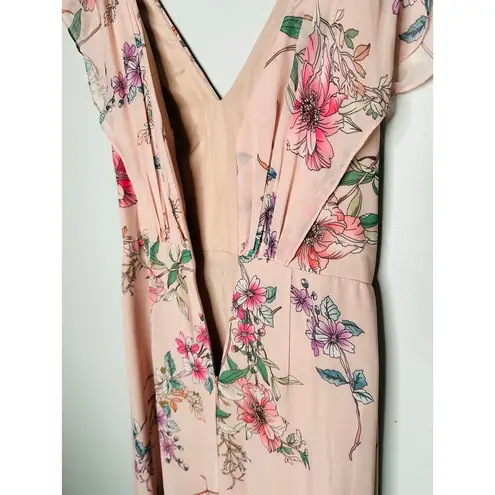 Monique Lhuillier  Pink Floral Crepe Short Sleeve Floral Gwen Gown Size 6