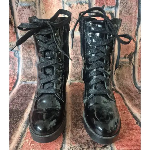 Flexi Boots Womens 7 Bootie Lace Up Side Zip High Block Heel Witchy Goth MINT Black