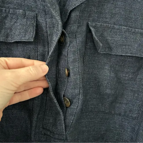 Whistles Dark Denim Easy Linen Belted Short Sleeve V Neck Shirt Dress 8 Blue