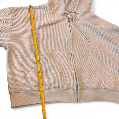 Auden Waffle Knit Full Zip Hoodie Sweatshirt Hoodie Blue Large Cropped