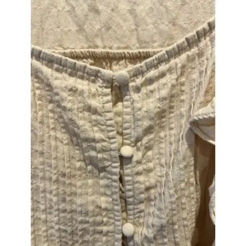 EXPRESS  Top Womens L Large Beige Short Sleeve Ruffle Button‎ Down Cropped