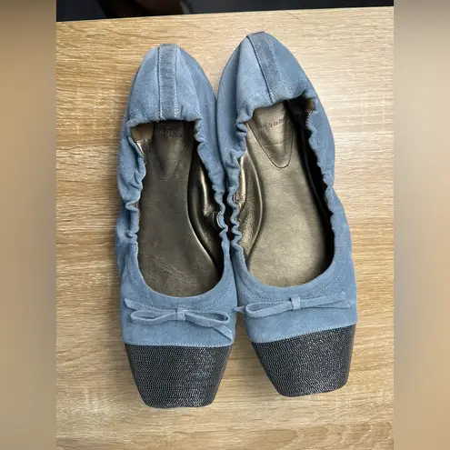 Brunello Cucinelli Suede Monili Cap-Toe Ballerina Flats slate blue Women’s Sz 40