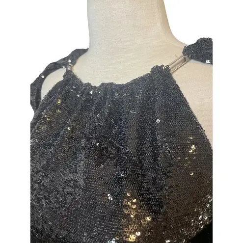 THE ATTICO Sequin Cut Out Chain Neck Gown in Black 42 4