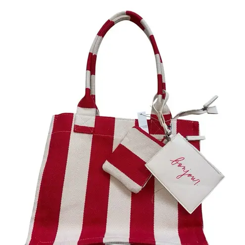 Rae Dunn NWT Red/white Striped Tote -Bonjour