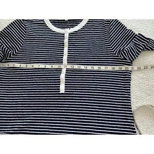 Madewell  Striped Elbow-Sleeve Henley Tee Knit Top Midnight Navy Size XL