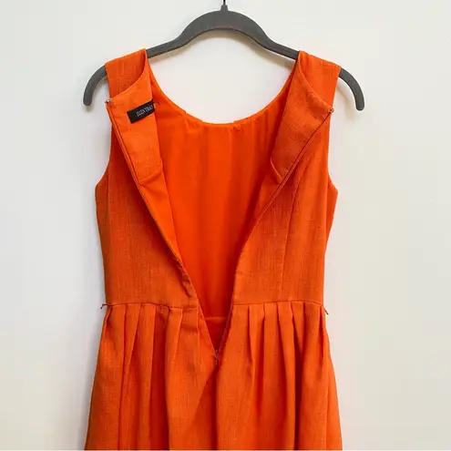 Ellen Tracy Linen Blend Slub Orange Pleated Sundress