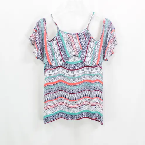 Ella Moss Blue Coral Cold Shoulder Boho Medallion Blouse