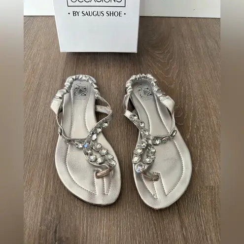 Silver Crystal Bling Rhinestone Flip Flops Size 8