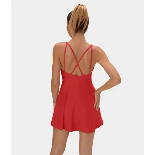 Halara Cloudful Backless Crisscross Pocket 2-Piece Barre Ballet Dress Red XL