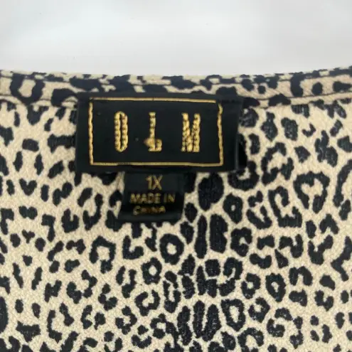 OLM Leopard Blouson Womens Top Sz 1X Peasant Cheetah Tie Neck Cross Over V