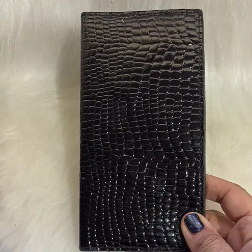 Black Checkbook Leather Handmade Embossed Wallet