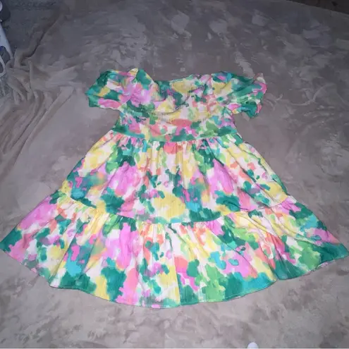 Peach Love California Women’s Small Green and Pink Puff Sleeve Sundress