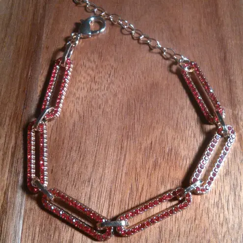 Red Austrian Crystal Paperclip Chain Goldtone Bracelet