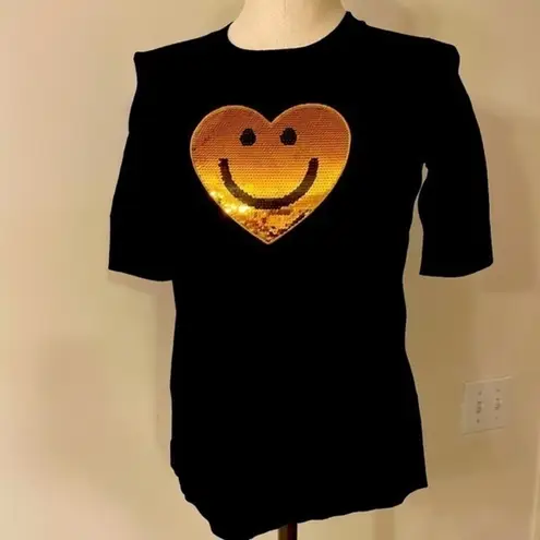 525 America Womens Smiley Face sequins casual short sleeve tee NWT Sz Small