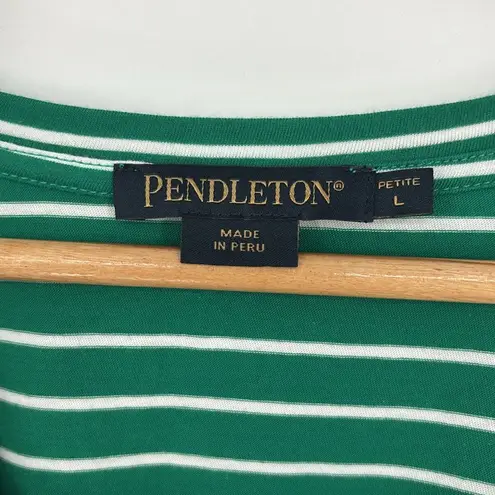Pendleton Pima Striped Short Sleeve Tee Women’s Size Large Petite Green & White