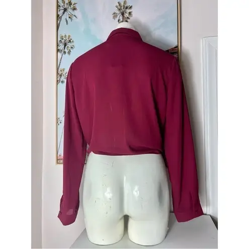 Timing  Inc Burgundy Wine Red Woven Tie Waist Blouse Size Large Chest Pocket