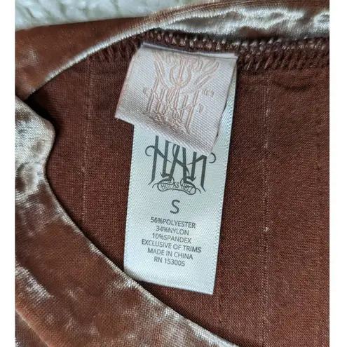 Hot As Hell HAH Phat City Crushed Velvet Bell Sleeve Mini Dress Tunic Pink Small