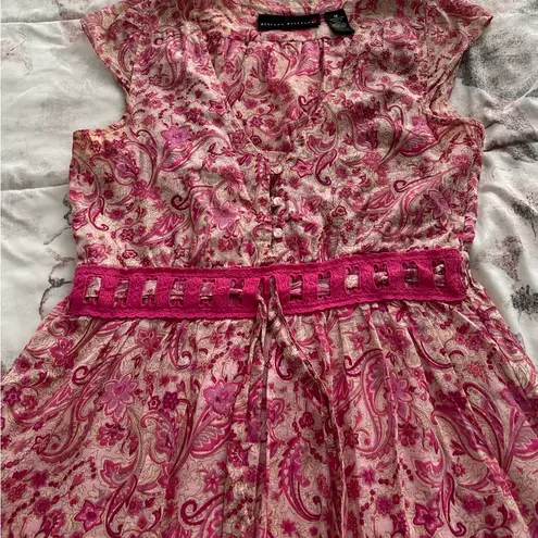 Allison Brittney floral pink beige Barbiecore high waist cotton dress, size M