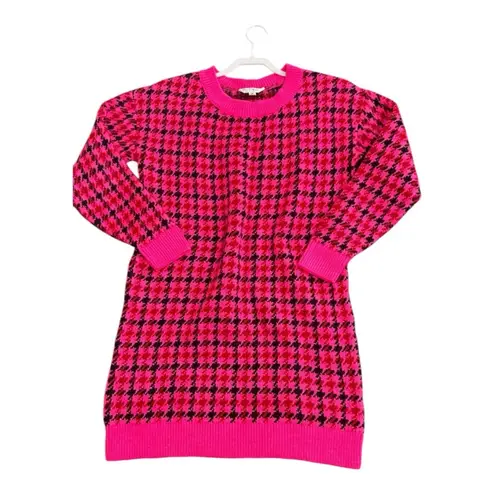 Miss Selfridge Vibrant Check Pattern Knit Mini Dress in Pink