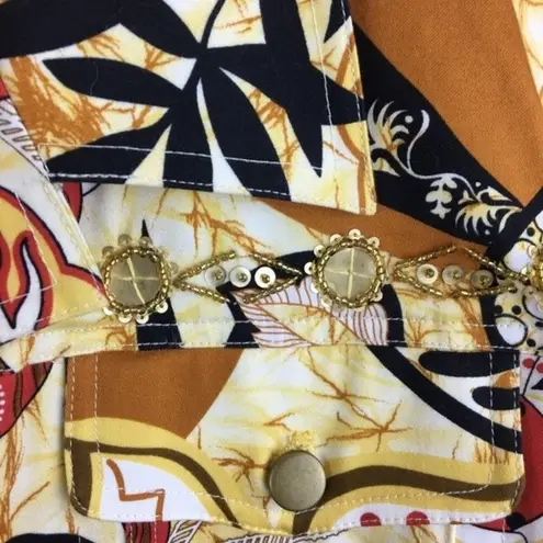 Jendo Button & Embellished Tropical Print Yellow Long Sleeve Jacket 12