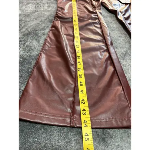 Missguided Bell Bottom Faux Leather Pants With Wide Flare in Brown Size L