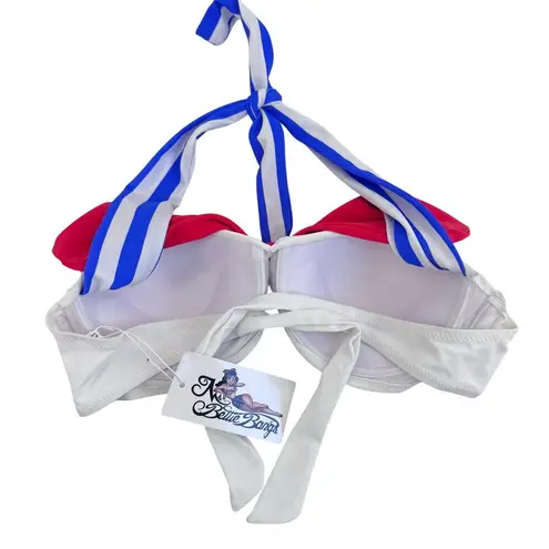 Ms Bettie Bangs sailor bikini top size Large pin up girl white red bd blue.