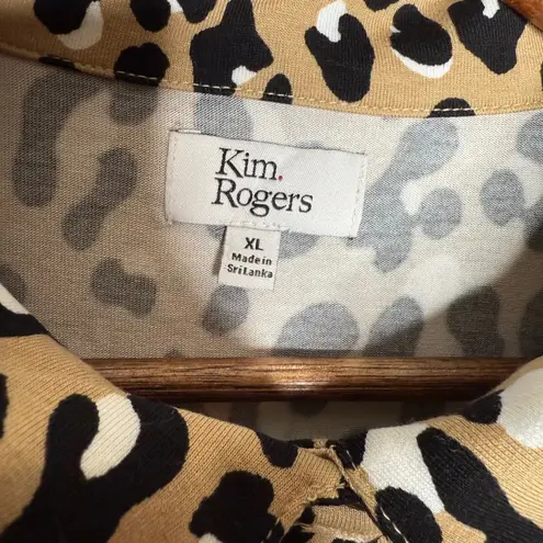kim rogers Animal Print Tunic Top 3/4 Sleeve Button Down Sz XL