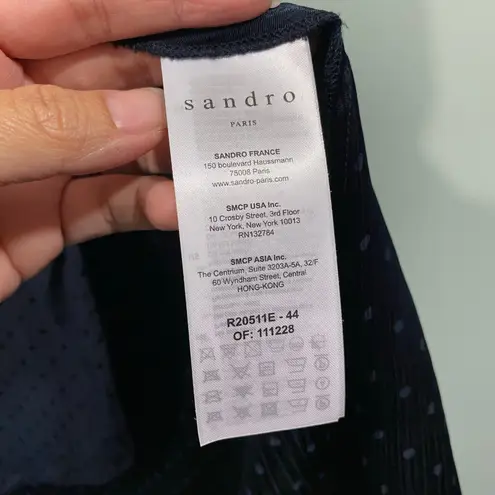 Sandro Paris Women Navy Swiss Dot Long Sleeve Button Up Midi Shirt Dress Size 38