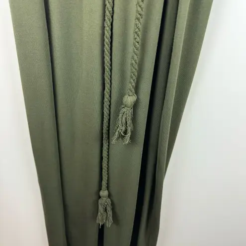 Heartloom Rubie Satin Trim Belted Midi Dress in Olive Green Sz M | Flowy Comfy