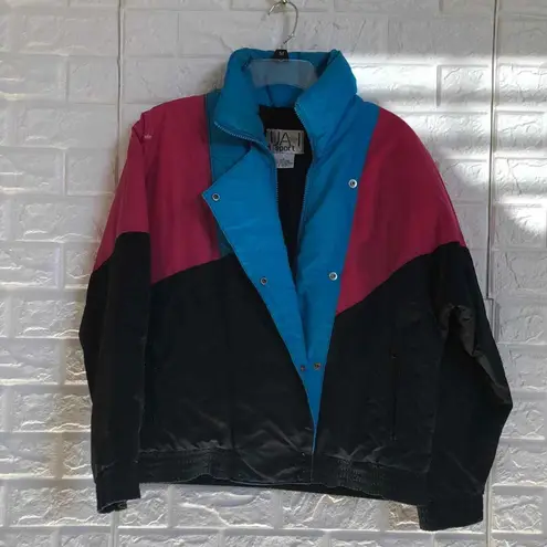 Vtg UAI Sport Colorblock hot pink bright blue black winter ski jacket Women’s S